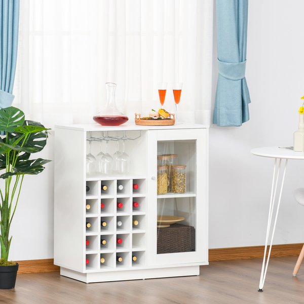 Modern Sideboard Wine Cabinet Cupboard With Glass Holder And 20-Bottle Rack