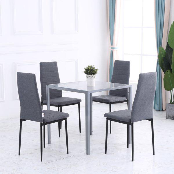 Modern Square Dining Table With Glass Top And Metal Legs For Room