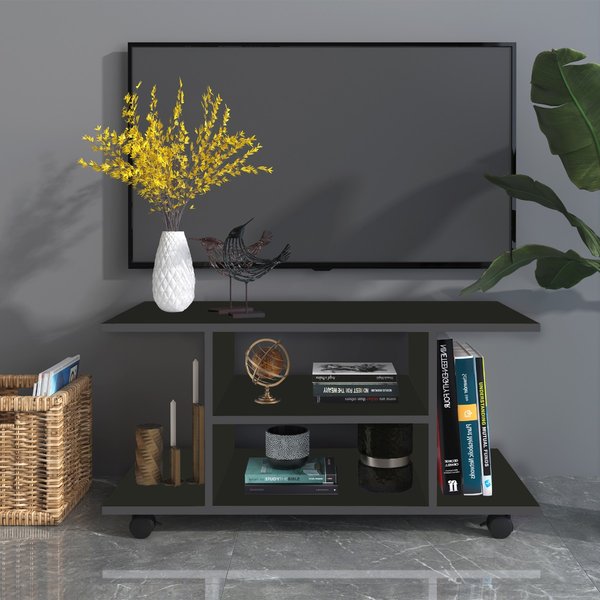 Modern TV Cabinet Stand Storage Shelves Table Bookcase - Black