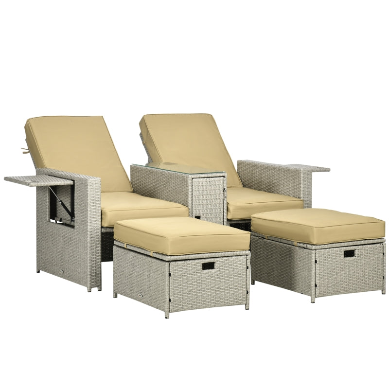 5 PCs PE Rattan Lounger- Beige