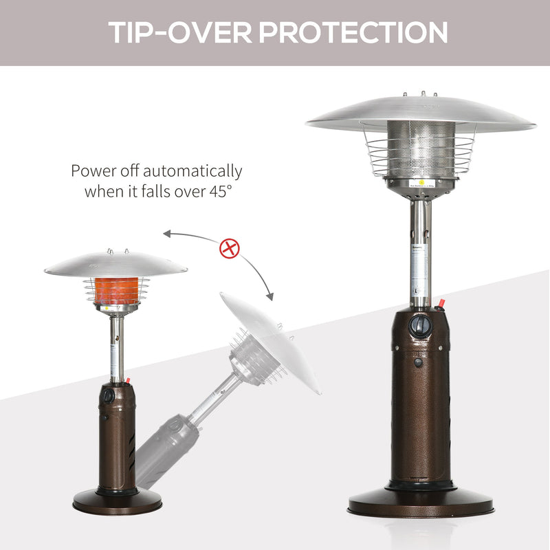 Outsunny Gas Patio Heater with Tip-over Protection, Outdoor Heater with Piezo Ignition, Adjustable Heat, Regulator and Hose for Garden Camping Brown