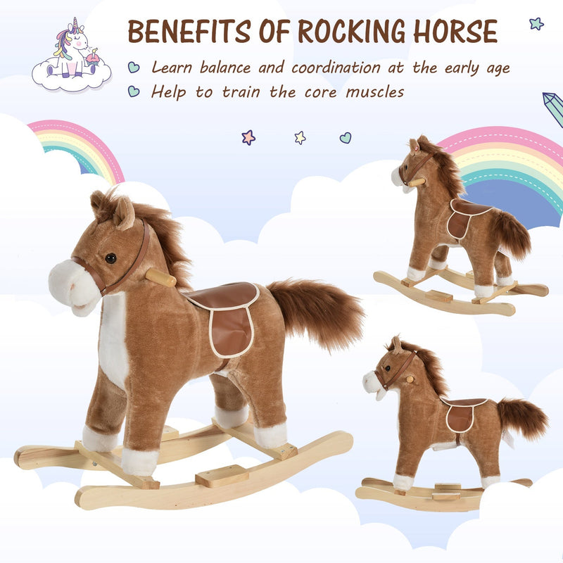 Kids Ride On Plush Rocking Horse w/ Sound