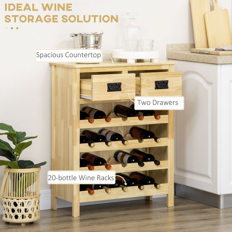 HOMCOM Liquor Cabinet Wine Storage Cabinet with 20-Bottle Wine Racks 2 Drawers for Kitchen Dining Room NaturalÂ WoodÂ Effect