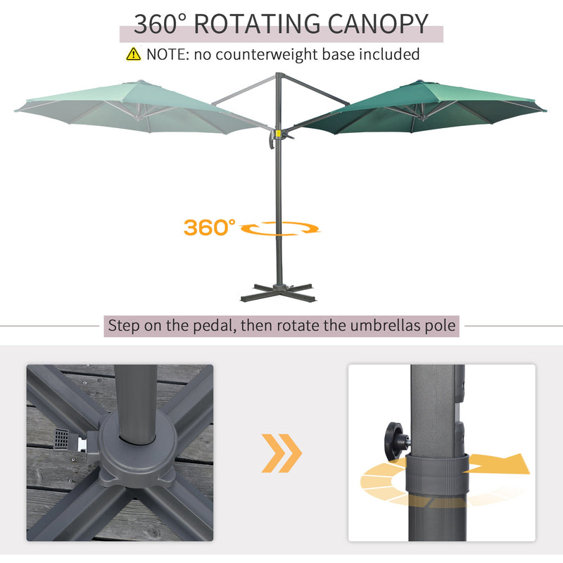 Outsunny 3 x 3(m) Cantilever Parasol with Cross Base, Garden Umbrella with 360° Rotation, Crank Handle and Tilt for Outdoor, Patio, Green