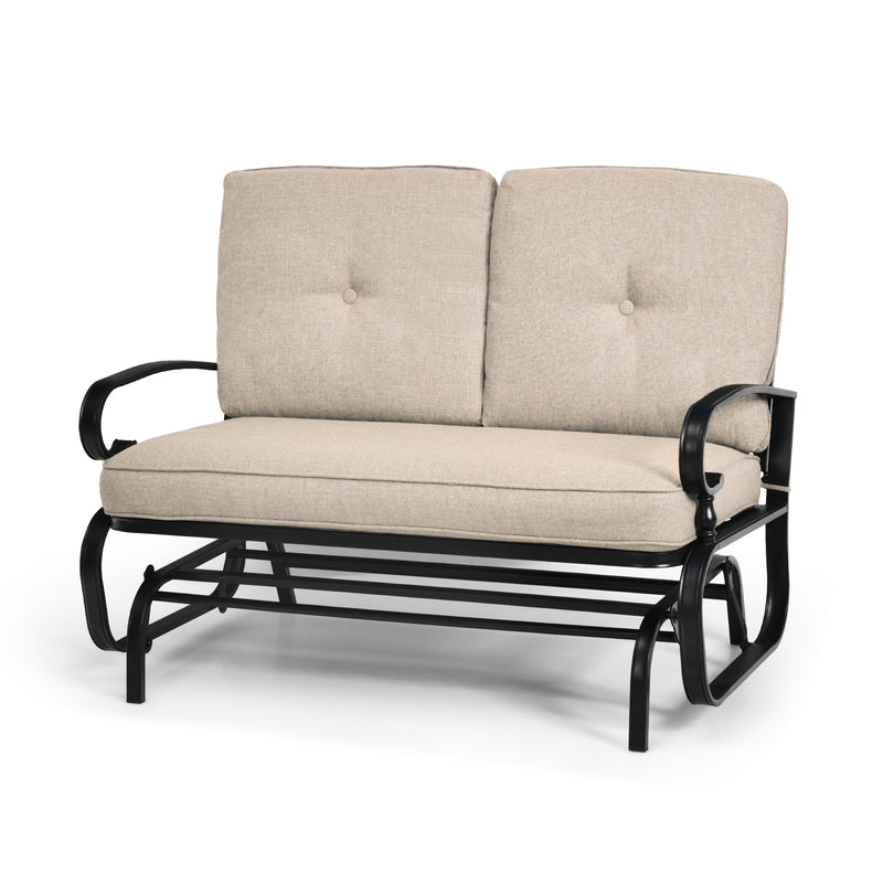 2-Person Patio Glider Chair with Cushions-Beige