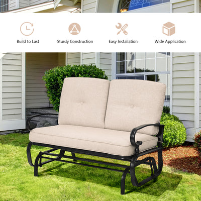 2-Person Patio Glider Chair with Cushions-Beige