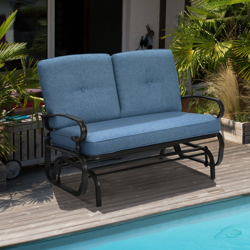 2-Person Patio Glider Chair with Cushions-Navy