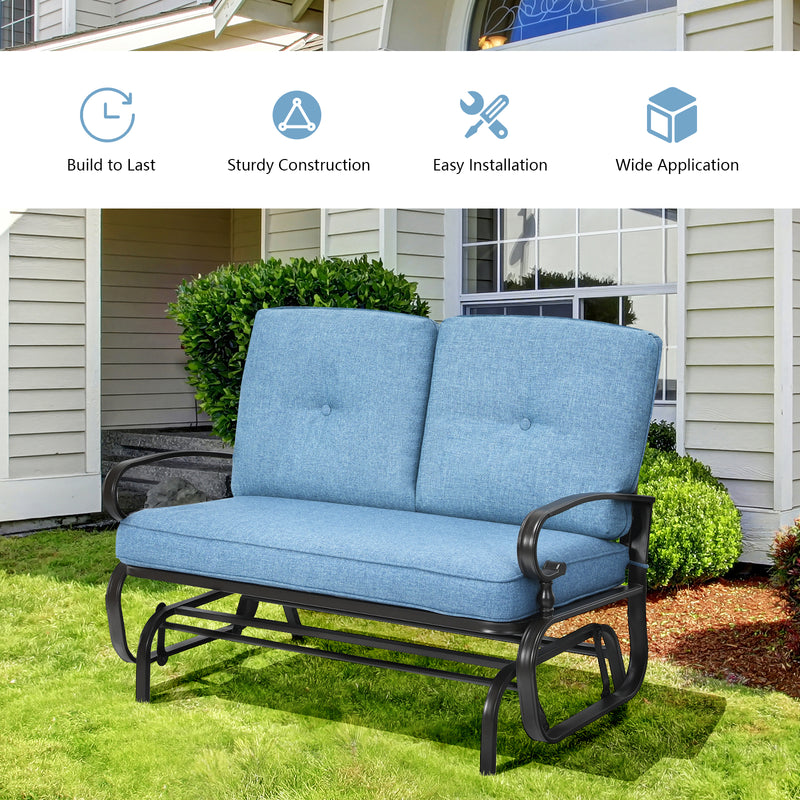 2-Person Patio Glider Chair with Cushions-Navy