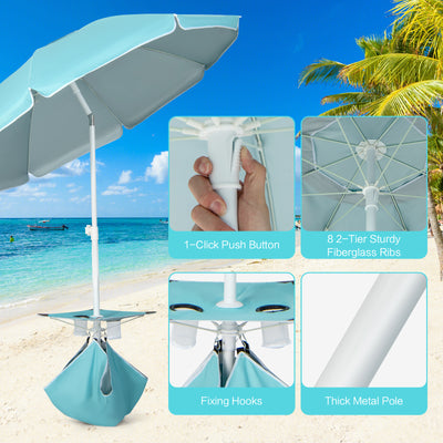 2M Beach Umbrella with Cup Holder Table and Sandbag-Blue