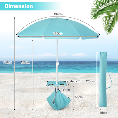 2M Beach Umbrella with Cup Holder Table and Sandbag-Blue