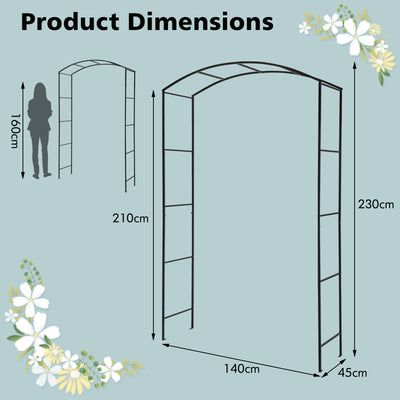 Arco de jardín de 230 cm con enrejado para plantas trepadoras, rosas y enredaderas, color negro