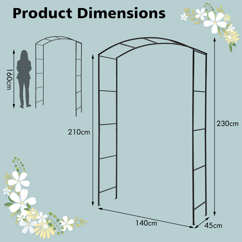 Arco de jardín de 230 cm con enrejado para plantas trepadoras, rosas y enredaderas, color negro