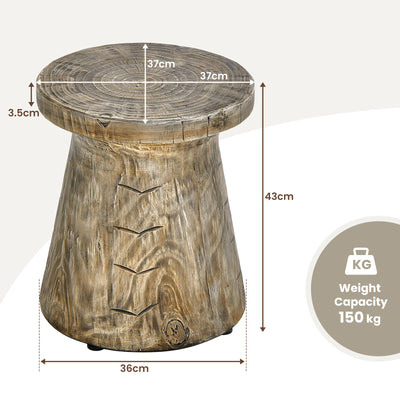 Mesa auxiliar para exteriores con forma de tocón de árbol y forma de hongo