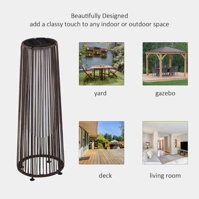 Patio Garden Solar Powered Lights Woven Resin Wicker Lantern Auto On/Off