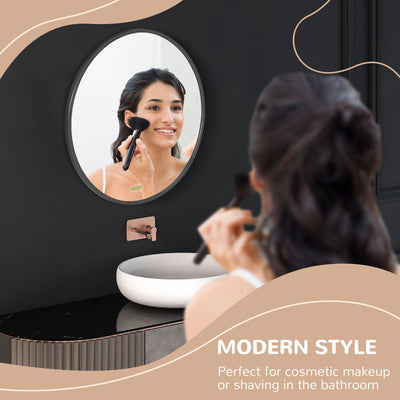 kleankin Round Bathroom Mirror, Modern Wall-mounted Makeup Mirror with Aluminium Frame for Washroom Living Room, Black, 50x50 cm