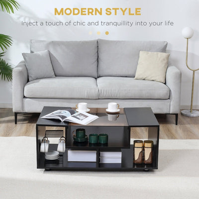 Modern Coffee Table With Tempered Glass Top, Black