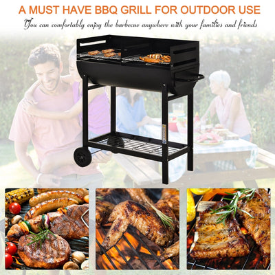 Outsunny Steel 2-Grill Charcoal BBQ W/ Wheels Black