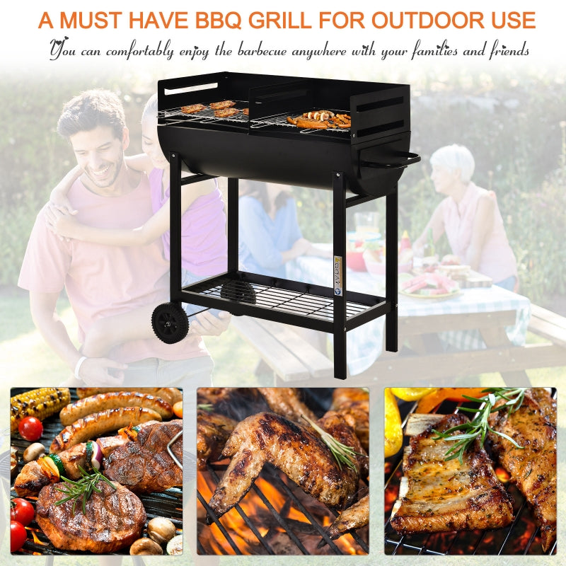 Outsunny Steel 2-Grill Charcoal BBQ W/ Wheels Black