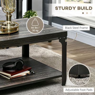 Rustic Coffee Table, Centre With Storage Shelf And Steel Frame