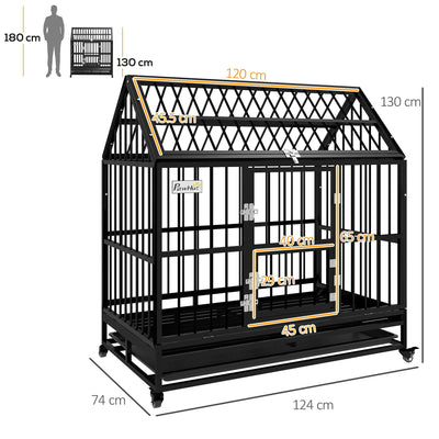 PawHut 49" Heavy Duty Dog Crate on Wheels, with Removable Tray, Openable Top, for L, XL Dogs - Black