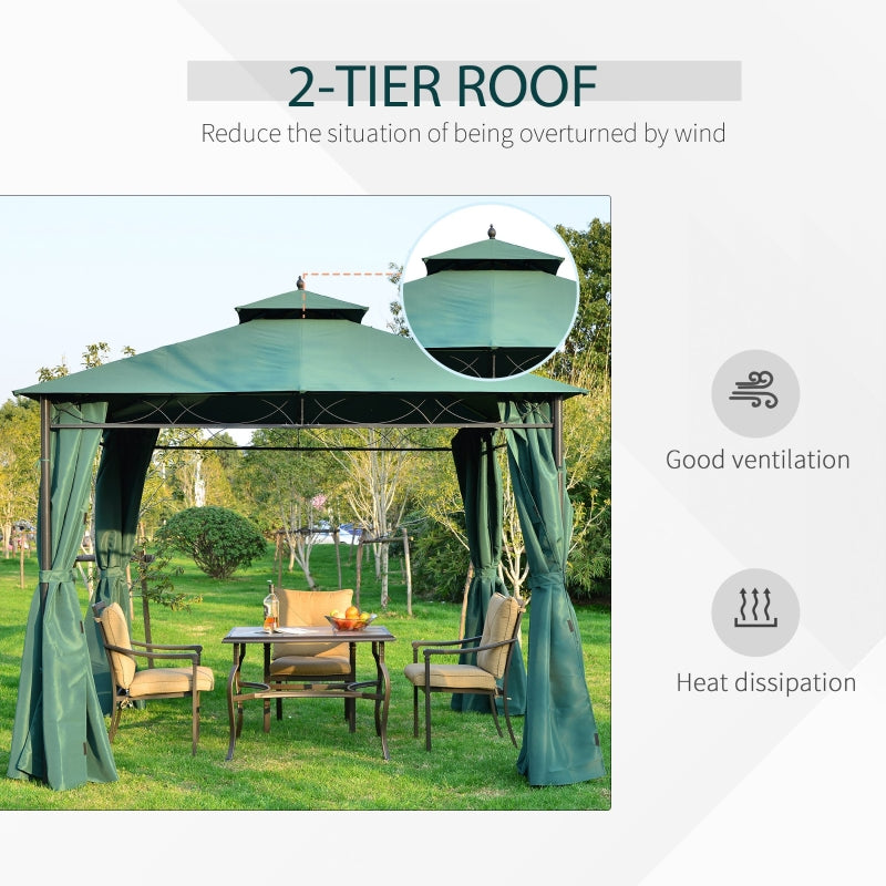 Gazebo W/Metal Frame And Side Walls-Dark Green