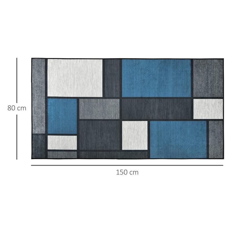 HOMCOM Modern Geometric Rugs, Large Carpet Area Rugs for Living Room, Bedroom, Dining Room, 80x150 cm, Blue and Grey