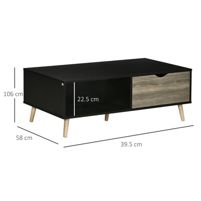 Coffee Table, Modern Tea With Open Storage Shelves, Bed Black