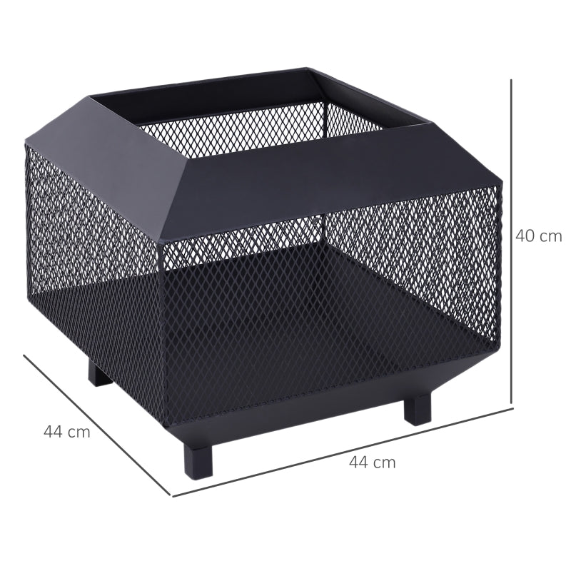 Metal Square Fire Pit Outdoor Mesh Firepit Brazier , Black