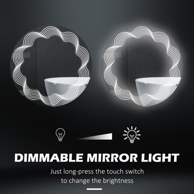 kleankin LED Bathroom Mirror with Lights, Dimming Lighted Bathroom Mirror, Wall Mounted Vanity Mirror with 3 Colour, Smart Touch, Anti-Fog, 70cm