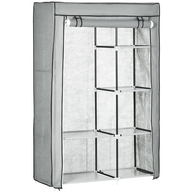 Fabric Wardrobe, Portable With 6 Shelves, Light Grey