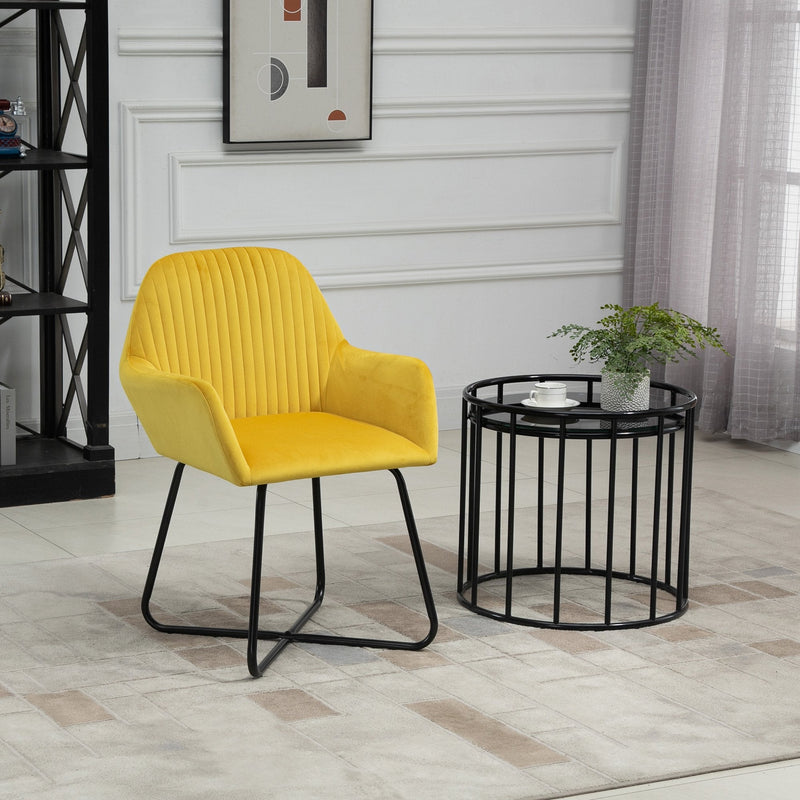 HOMCOM Modern Accent Chair Velvet-Touch Fabric Upholstered Lounge Armchair with Metal Base, Yellow