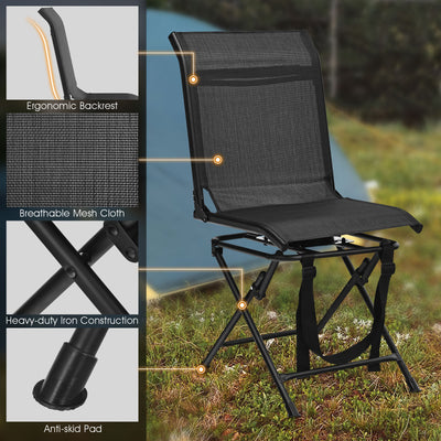 360° Swivel Hunting Blind Chair with Sturdy Metal Frame Support up to 330 lbs-Black