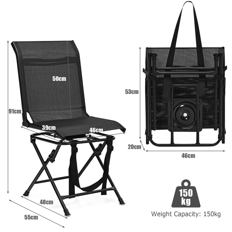 360° Swivel Hunting Blind Chair with Sturdy Metal Frame Support up to 330 lbs-Black