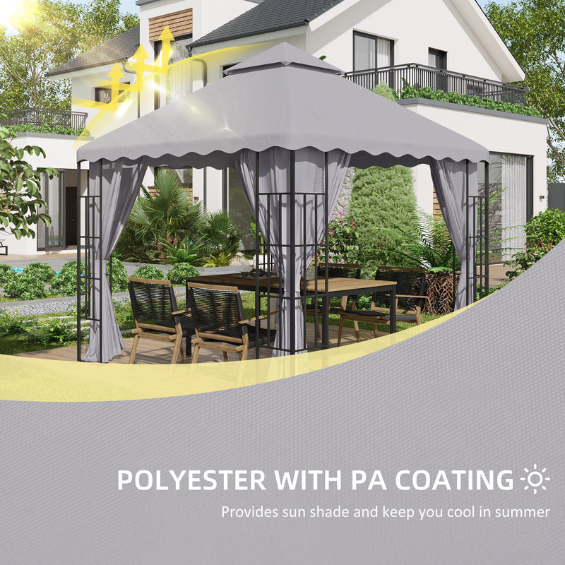 Outsunny 3 x 3 (m) Gazebo Canopy Replacement Covers, 2-Tier Gazebo Roof Replacement (TOP ONLY), Light Grey