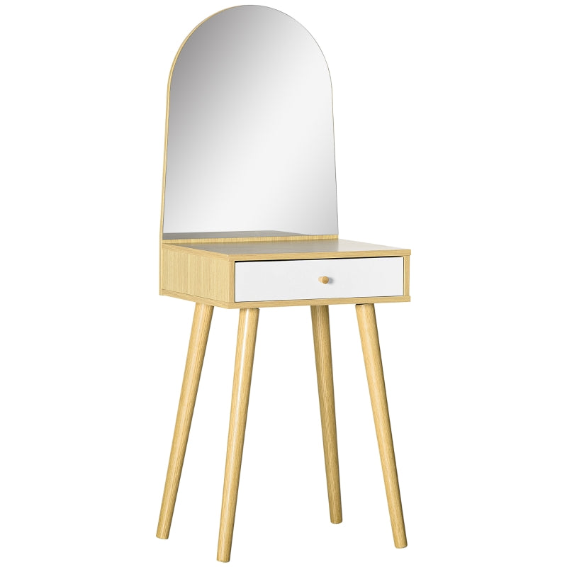 Modern Dressing Table With Large Mirror, Natural