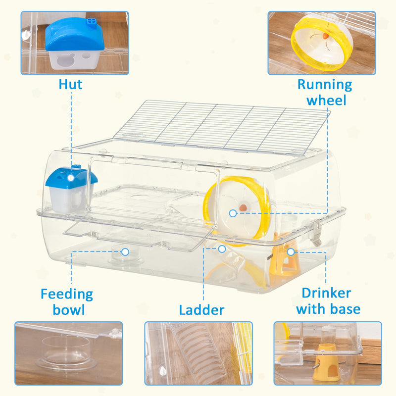 Portable 2 Storey Hamster Cage, Running Wheel Drinker Feeding Bowl