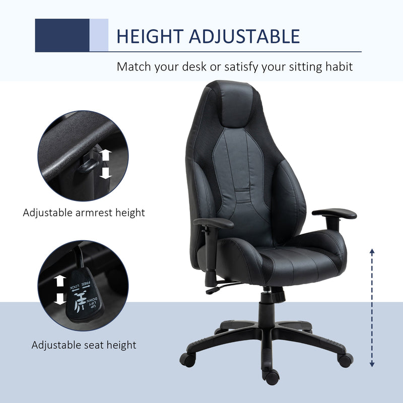 Vinsetto High Back Executive Office Chair Mesh & Fuax Leather Gaming Gamer Chair with Swivel Wheels, Adjustable Height and Armrest, Black