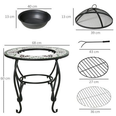 3-in-1 68cm Outdoor Fire Pit, Garden Table