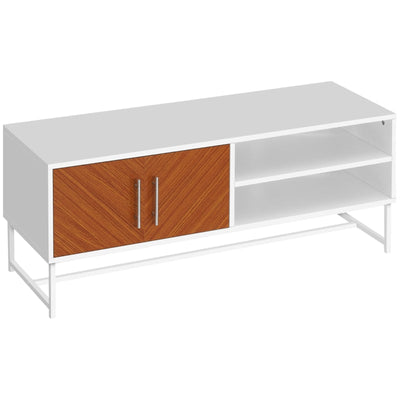 Longline TV Stand, With Wood-Effect Doors - White Brown