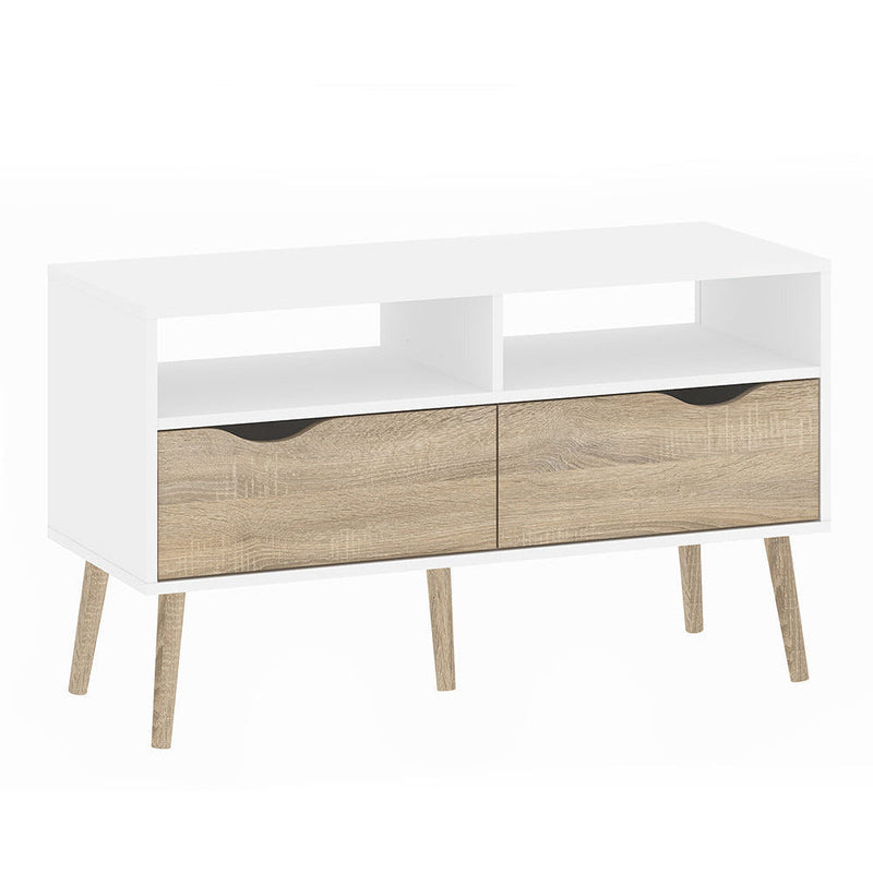 Oswald White and Oak 2 Drawer TV Unit