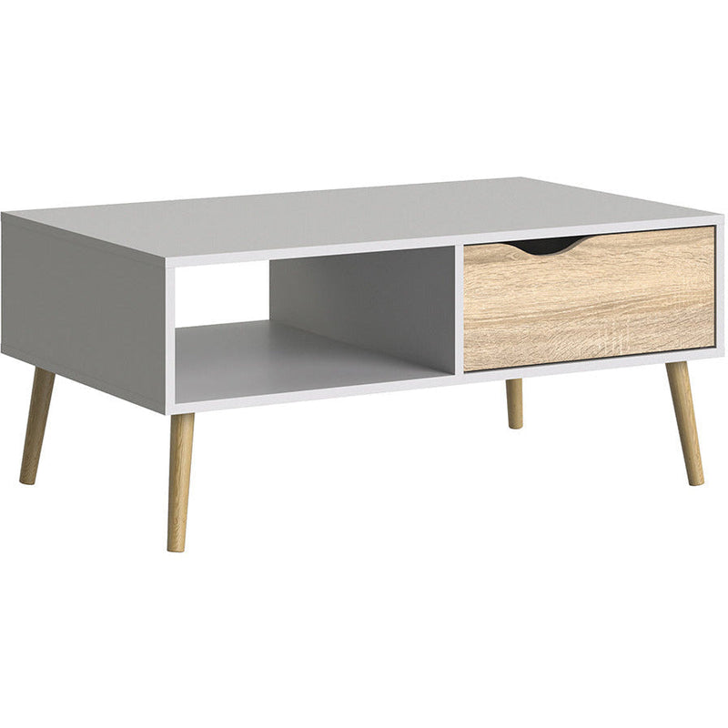 Oswald White and Oak 1 Drawer Coffee Table