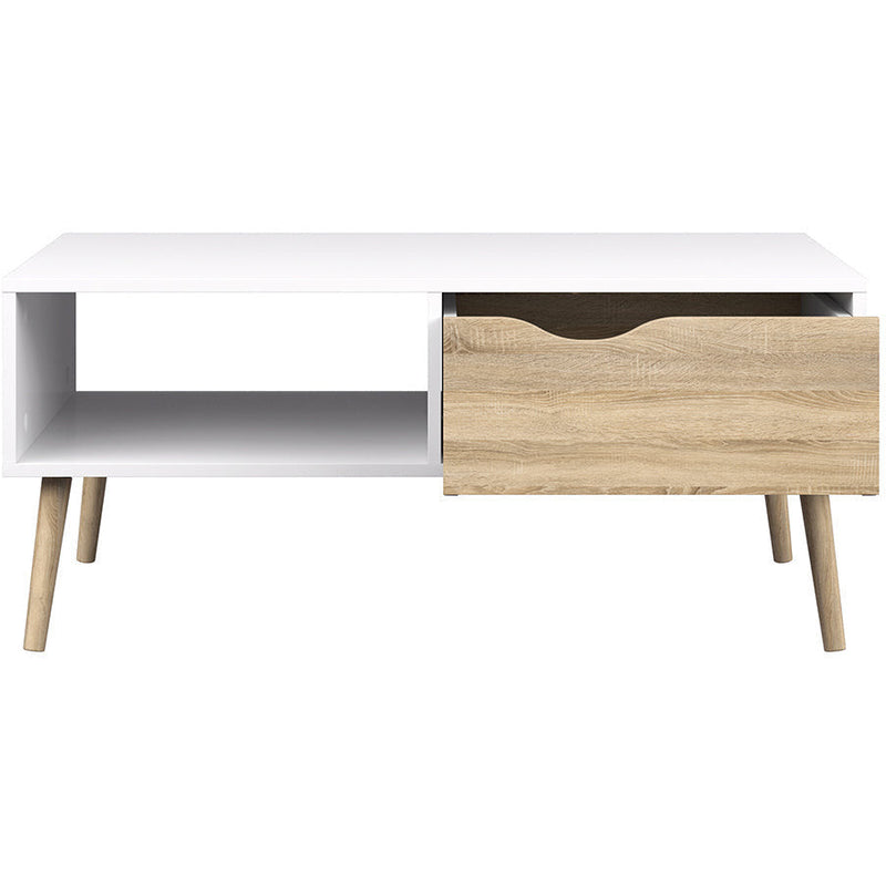 Oswald White and Oak 1 Drawer Coffee Table