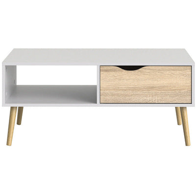 Oswald White and Oak 1 Drawer Coffee Table