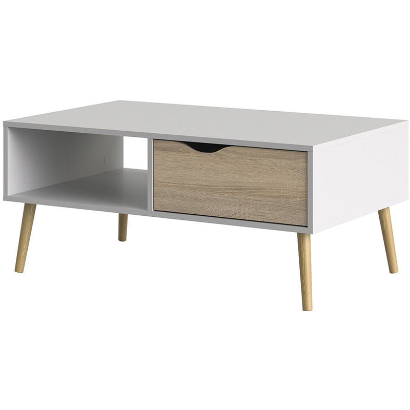 Oswald White and Oak 1 Drawer Coffee Table