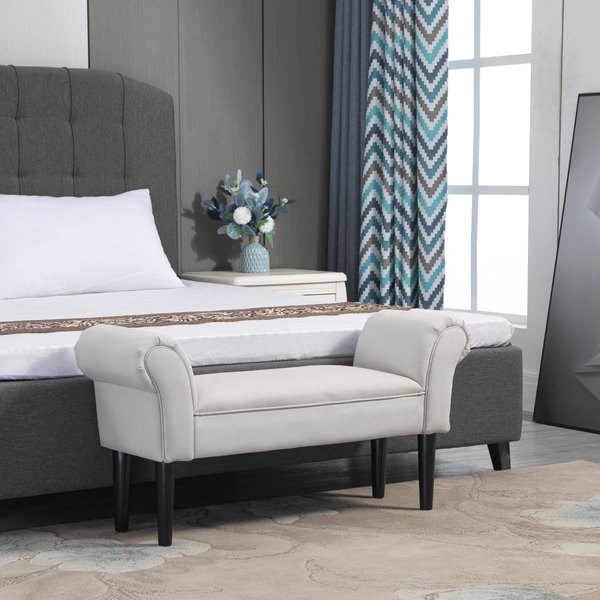 Ottoman Bench Flannel Upholstered Bed-End Stool - Grey