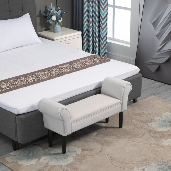 Ottoman Bench Flannel Upholstered Bed-End Stool - Grey