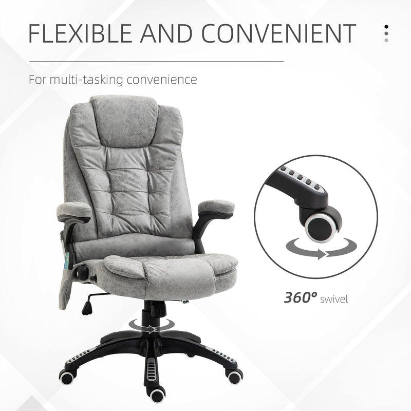 Vinsetto Massage Recliner Chair Heated Office Chair with Six Massage Points Microfiber Cloth 360° Swivel Wheels Grey