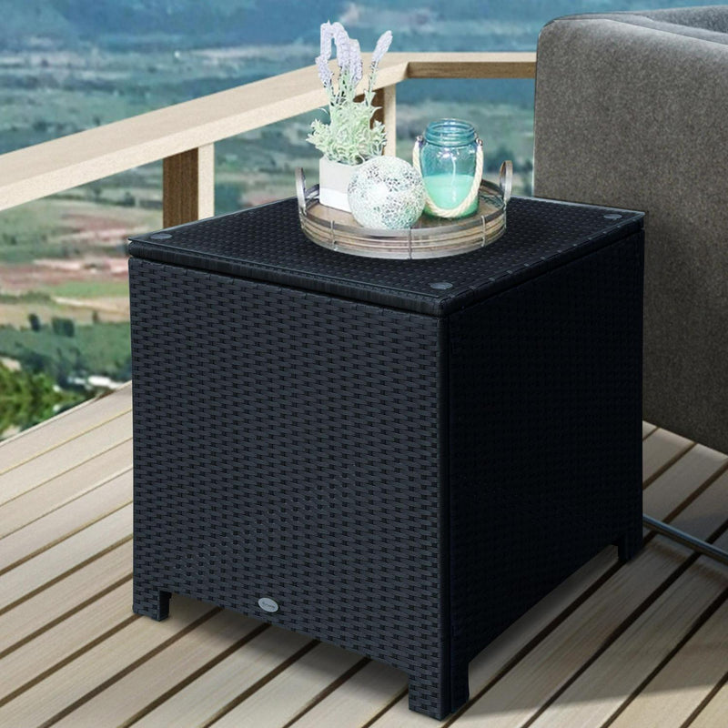 Rattan Garden Furniture Side Table- Black