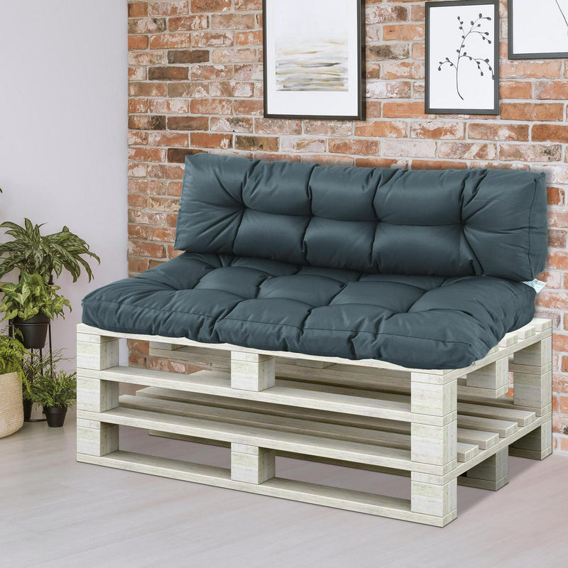 2Pcs Garden Tufted Pallet Cushion Seat- Dark Grey