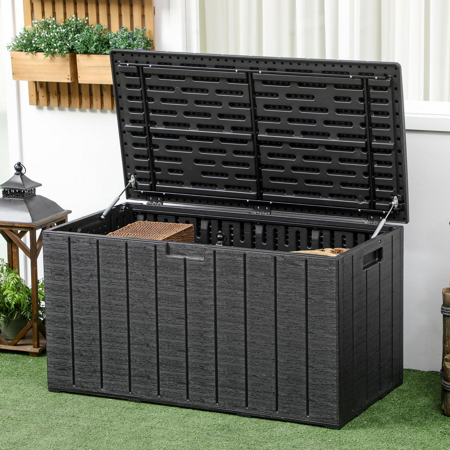 Outsunny 336L Plastic Outdoor Garden Storage Box - Black